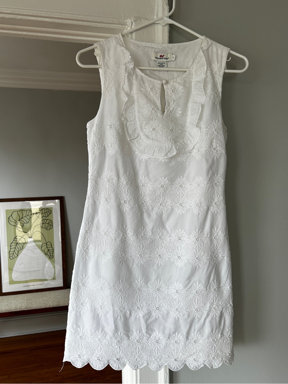 Vineyard Vines White 100% Cotton Scalloped Eyelet Women’s Dress | Size 2